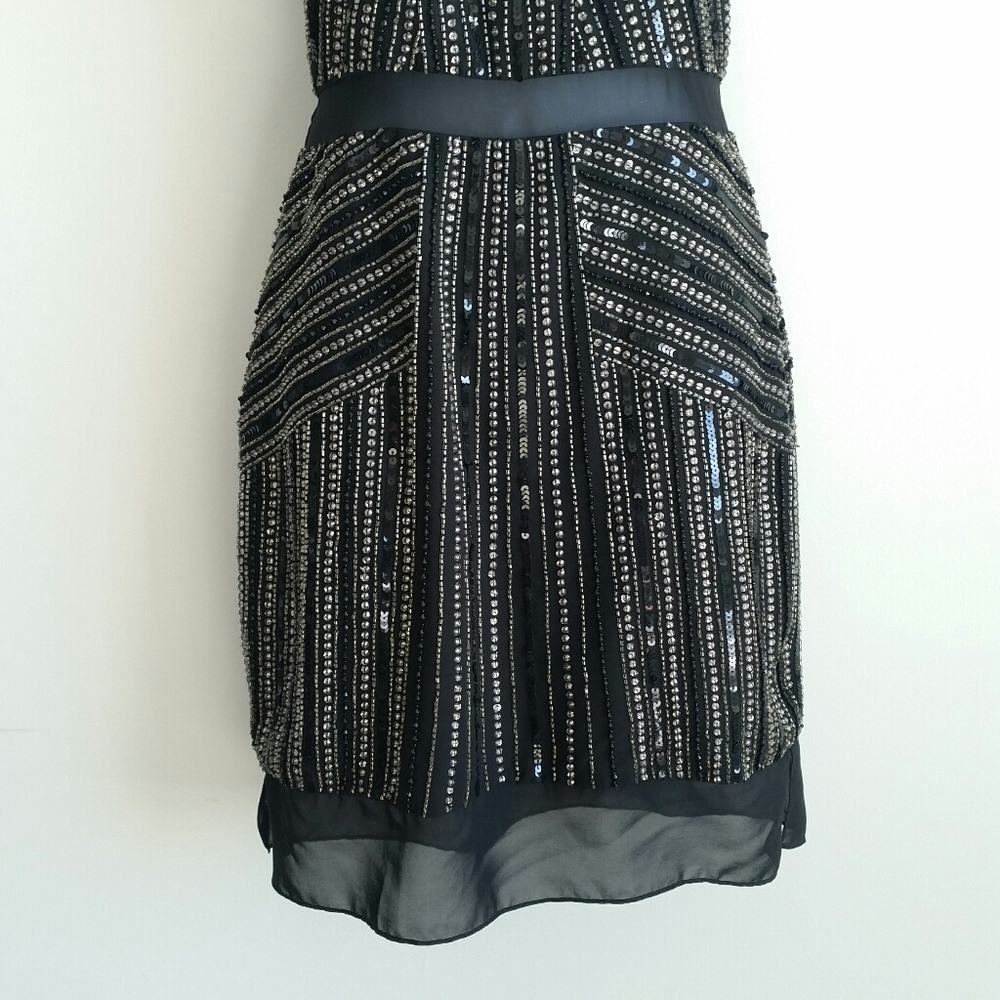 Parker 100% Silk Black Sequin Beaded Mini Dress S… - image 4